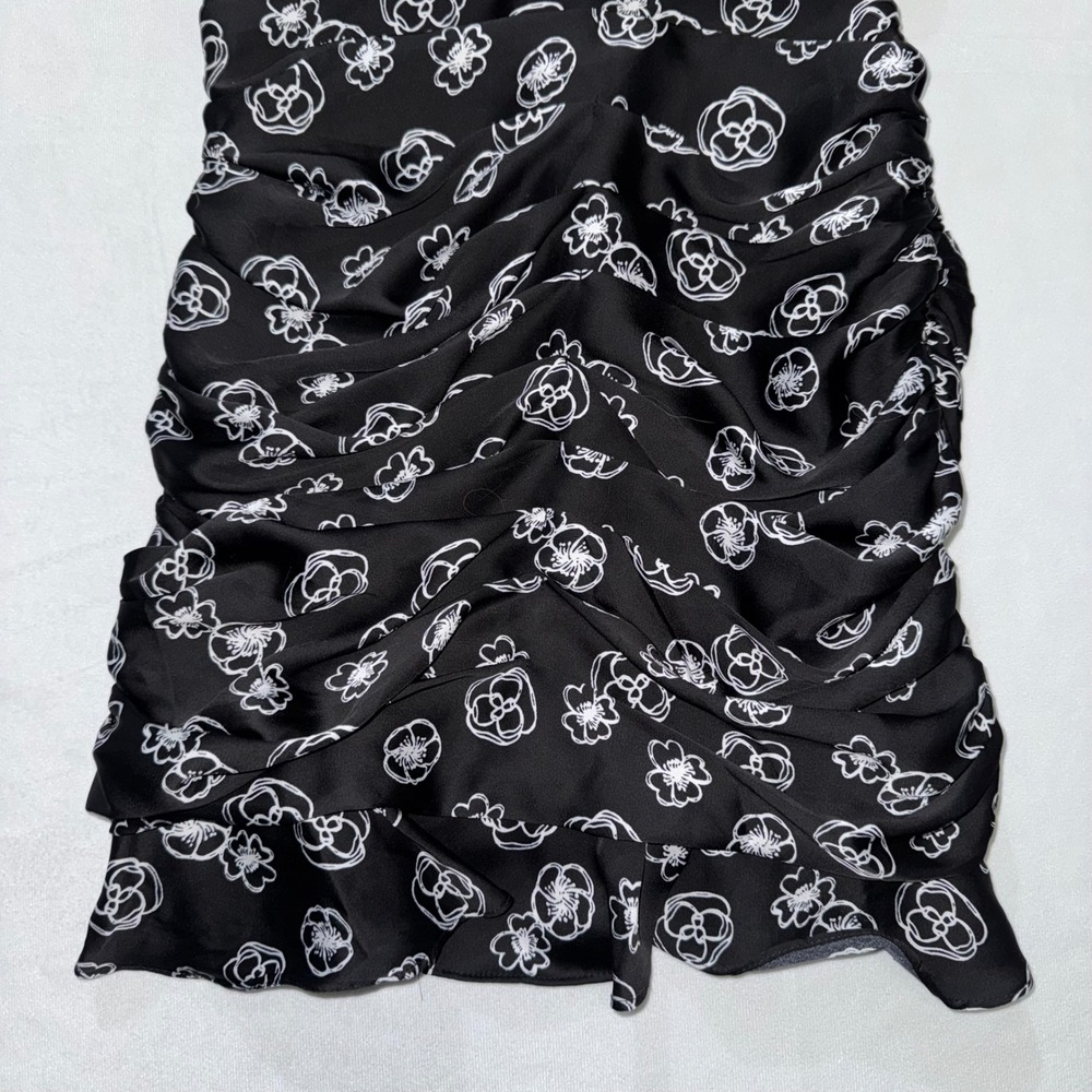 Lush Black Floral Print Ruched Bodycon Mini Dress Party Cocktail Sz S Zip - Picture 2 of 10